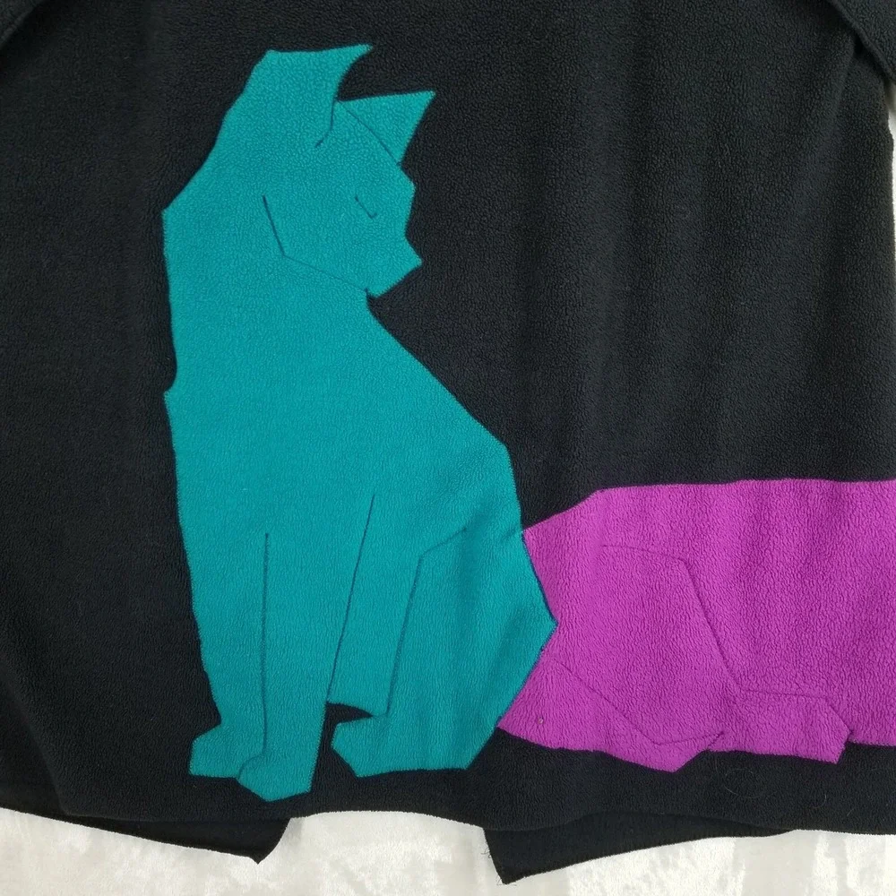 Vtg‎ Maralyce Ferree Jacket Women Black Fleece Cats Scarf Fiber Art Eclectic USA